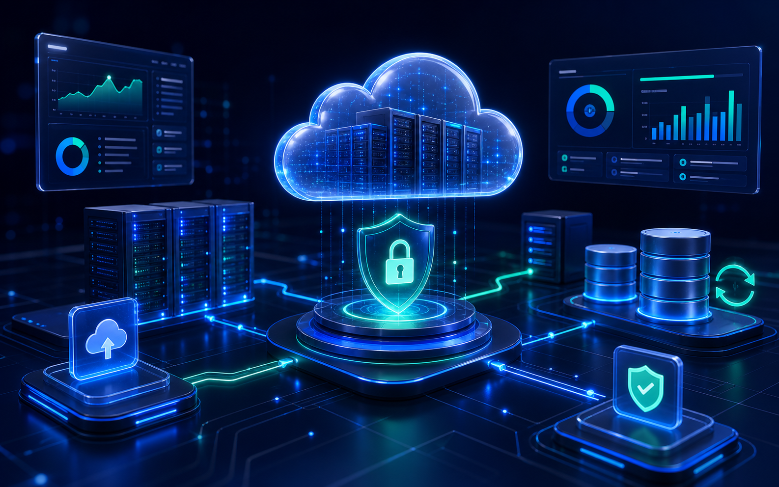 Infraestructura cloud administrada con servidores, seguridad, backups y monitoreo